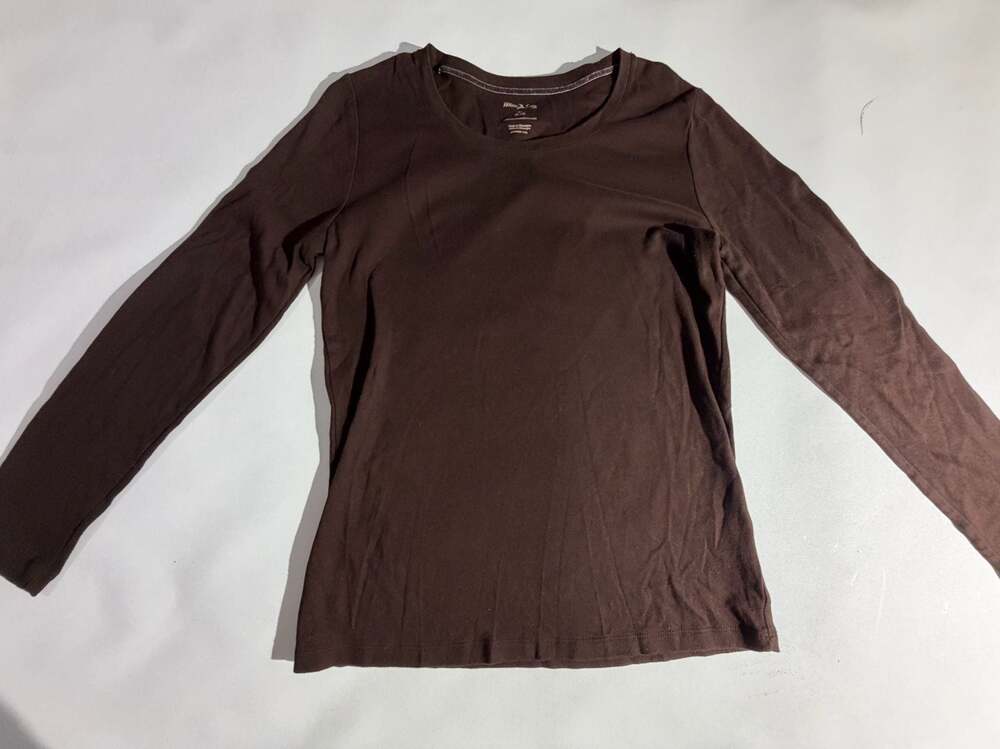 White Stag Brown Long Sleeve Tee M 8-10 Cotton Basic Layering Y2K